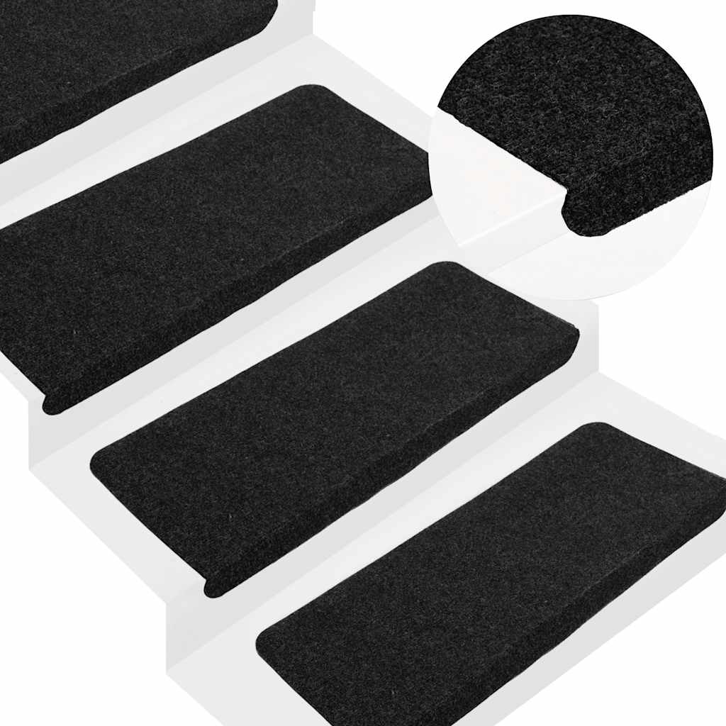 Vidaxl Treppenmatten Selbstadhäsiv 15 ST 65x24,5x3,5 cm Schwarz
