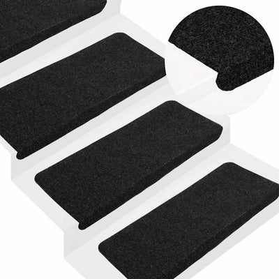 Vidaxl Treppenmatten Selbstadhäsiv 15 ST 65x24,5x3,5 cm Schwarz
