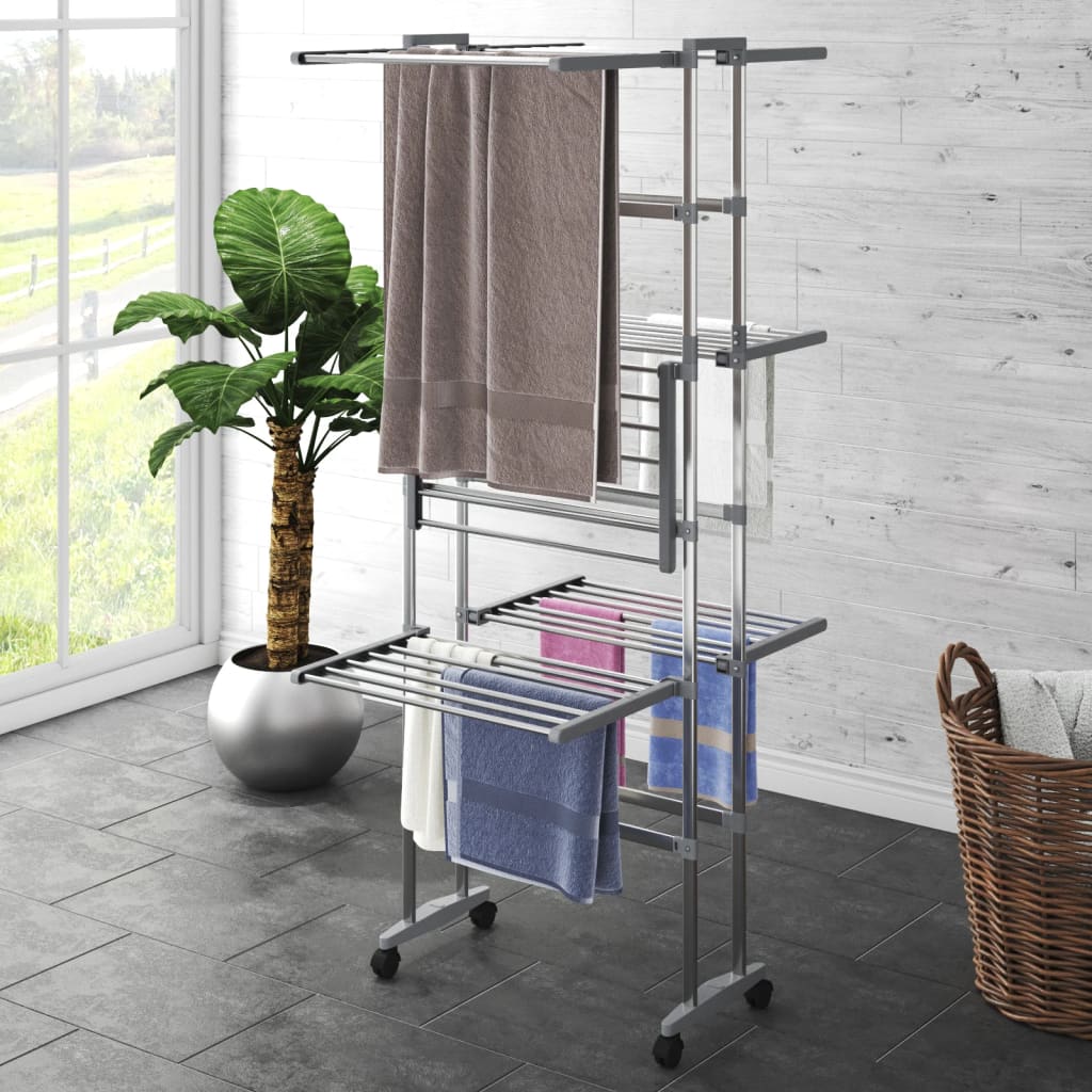 VIDAXL DRAOGK 3-LAYER mit Rädern 60x70x129 cm Silberfarbe