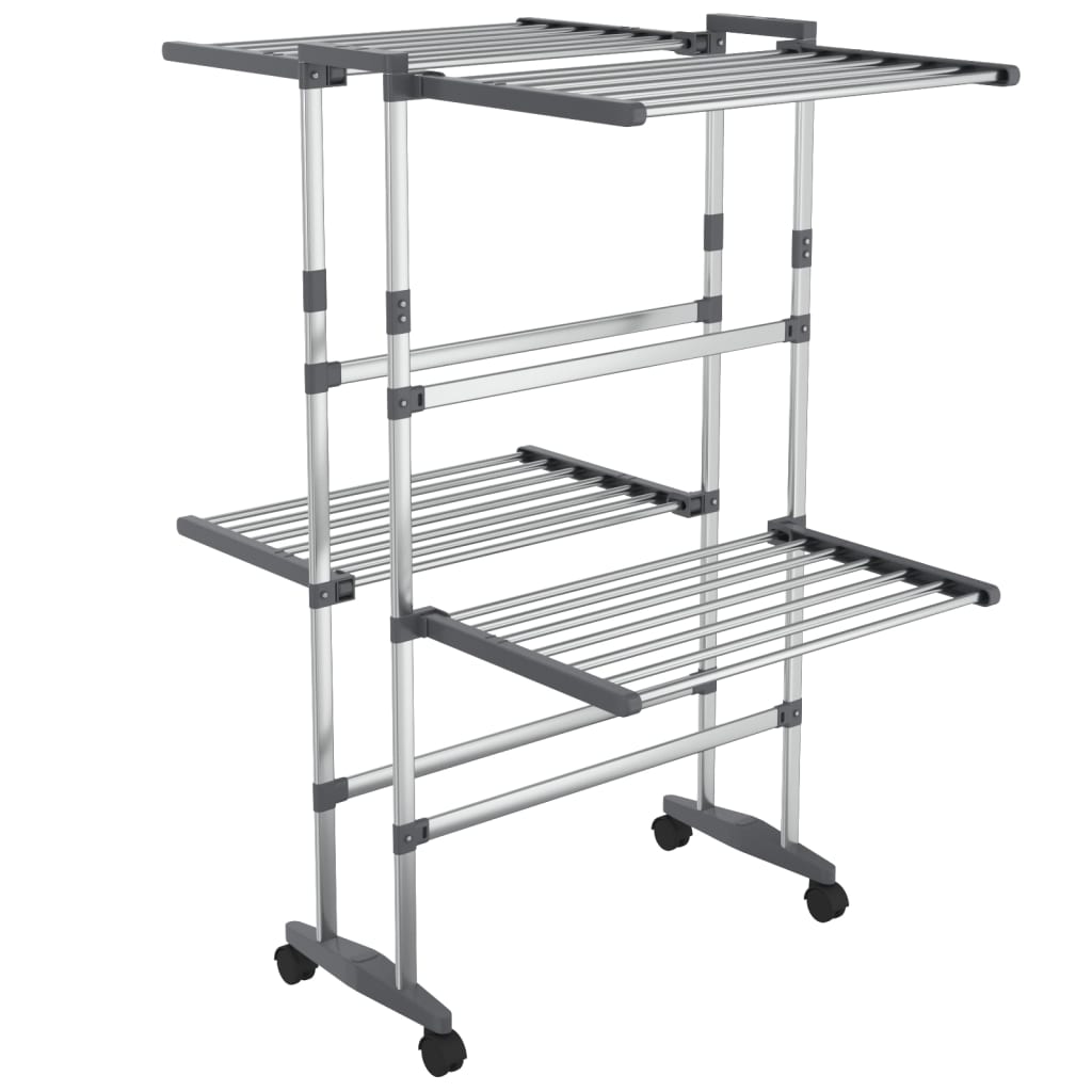 VidaXL Wäscheständer 2-lagig mit Rollen 60x70x106 cm silberfarben