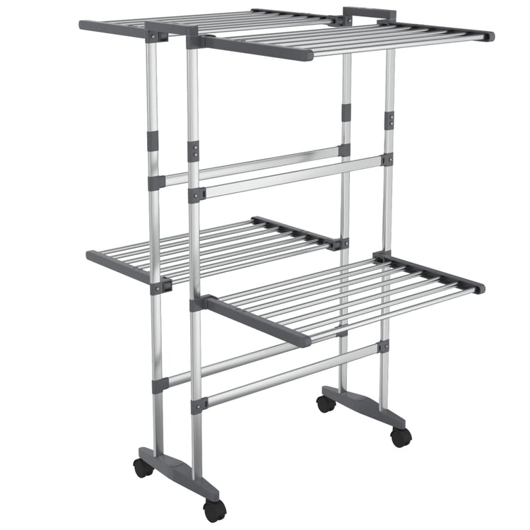 VidaXL Wäscheständer 2-lagig mit Rollen 60x70x106 cm silberfarben