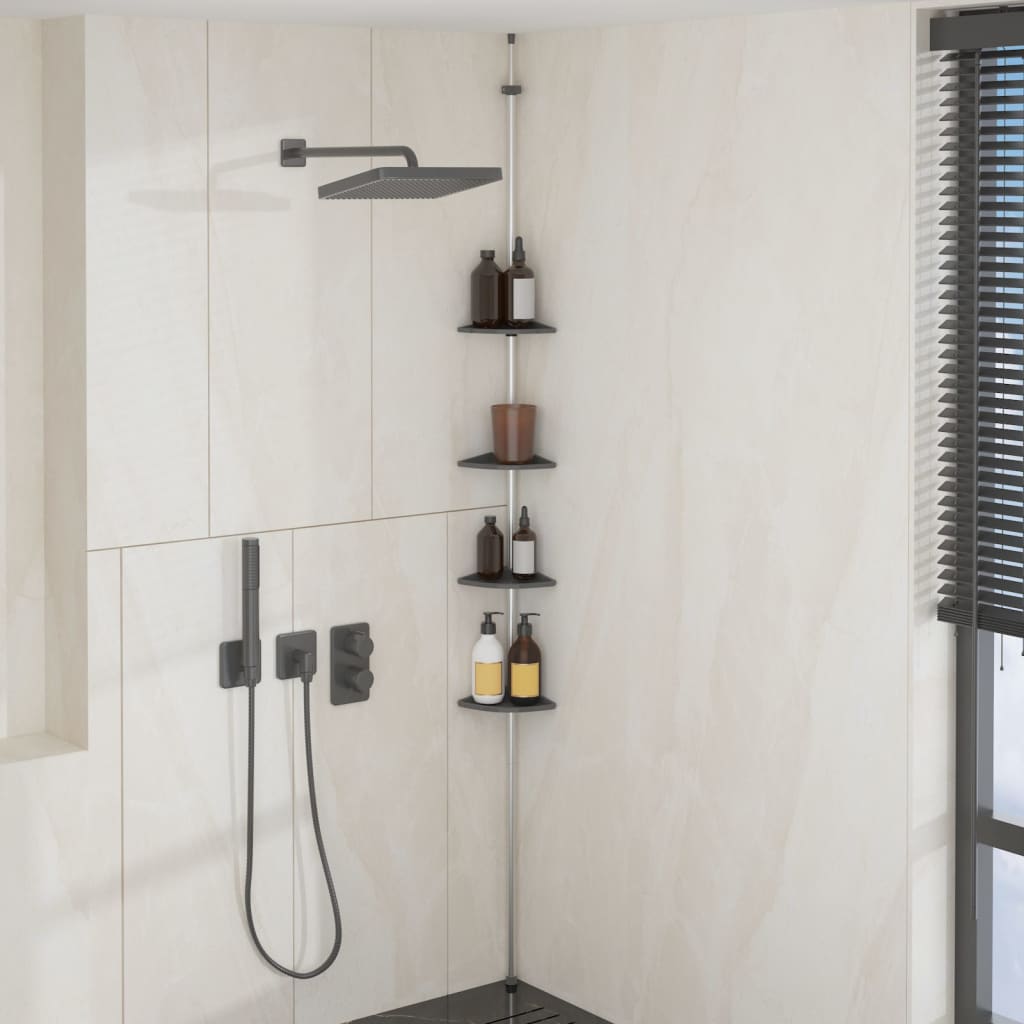 VidaXL Duschregal 4-lagiges Teleskop-Eckmodell Aluminium Silber