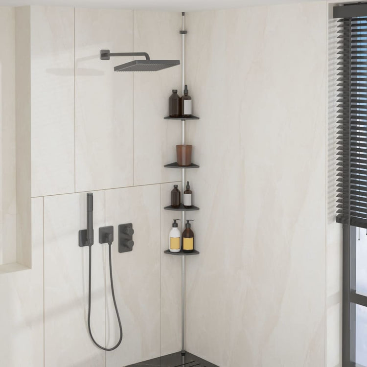 VidaXL Duschregal 4-lagiges Teleskop-Eckmodell Aluminium Silber
