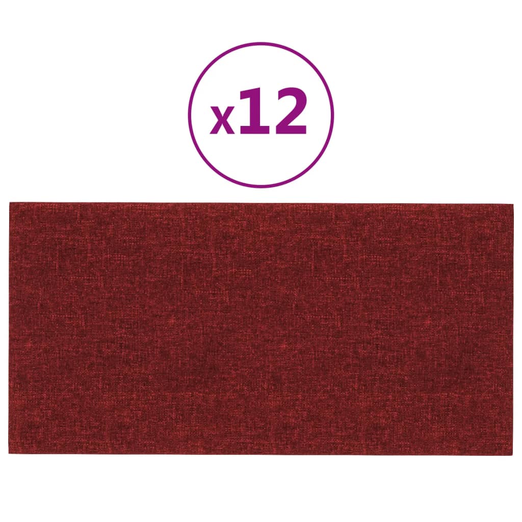 Vidaxl Wandpaneele 12 Stcs 0,54 m² 30x15 cm Stoffwein rot