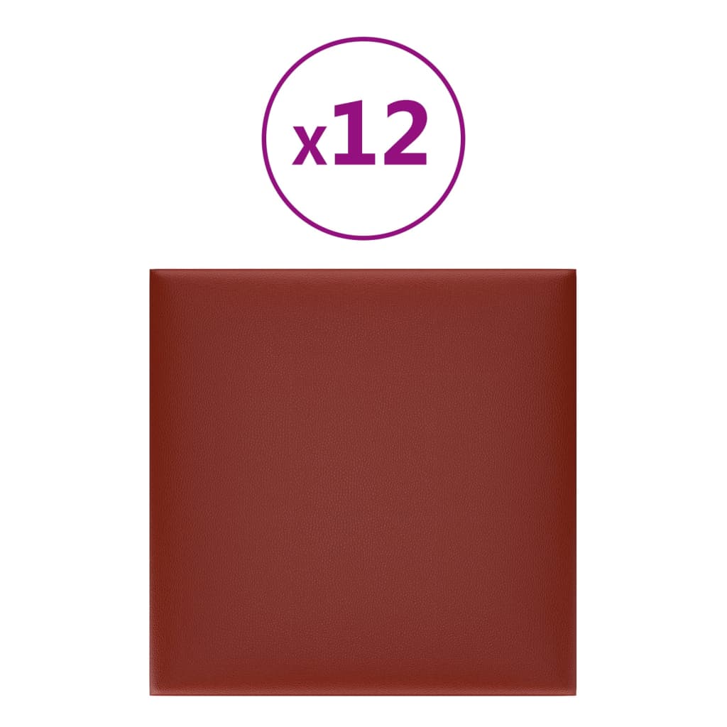 Vidaxl -Wandpaneele 12 ST 1,08 m² 30 x 30 cm Künstlicher Lederwein rot