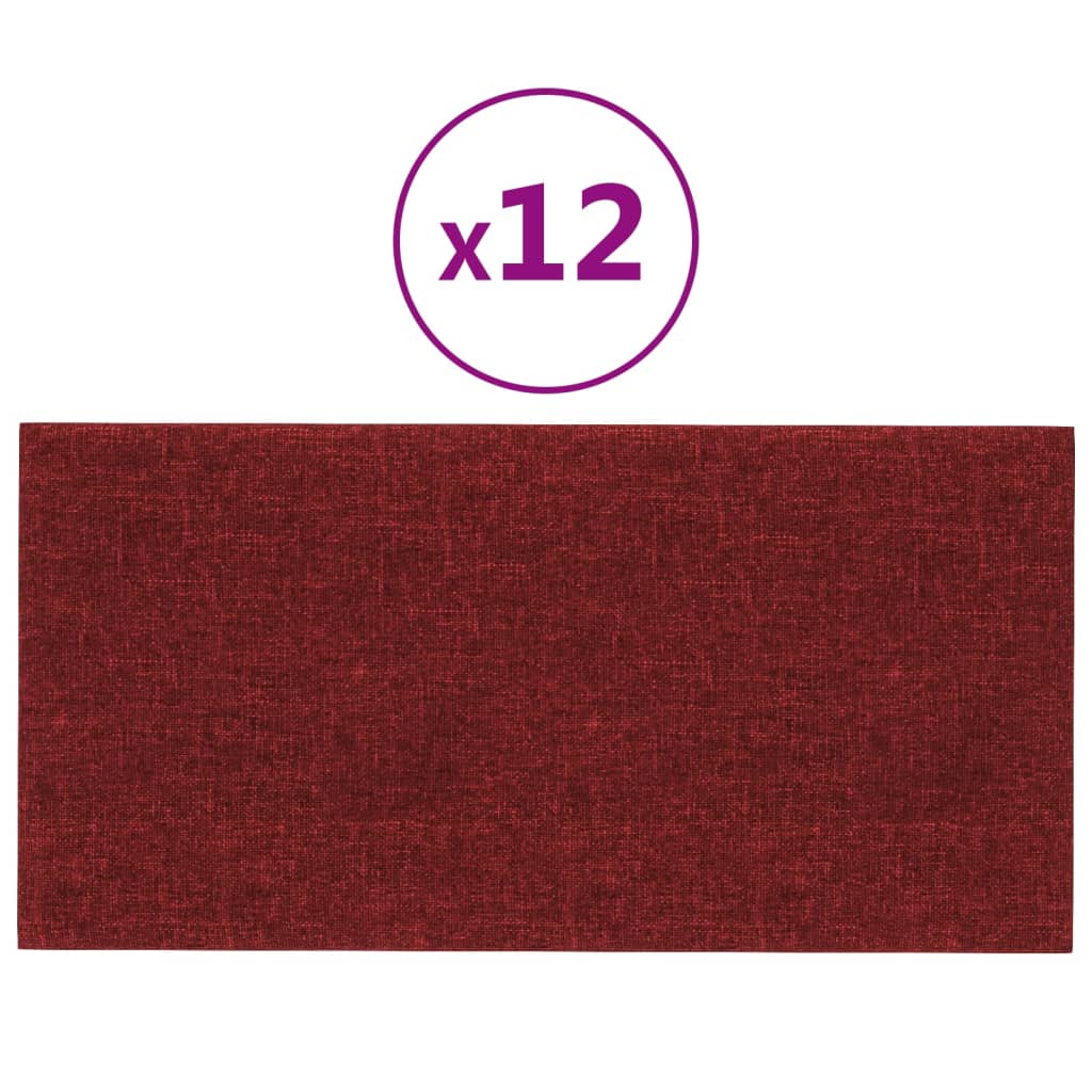 Vidaxl Wandpaneele 12 ST 2,16 m² 60 x 30 cm Stoff Weinrot