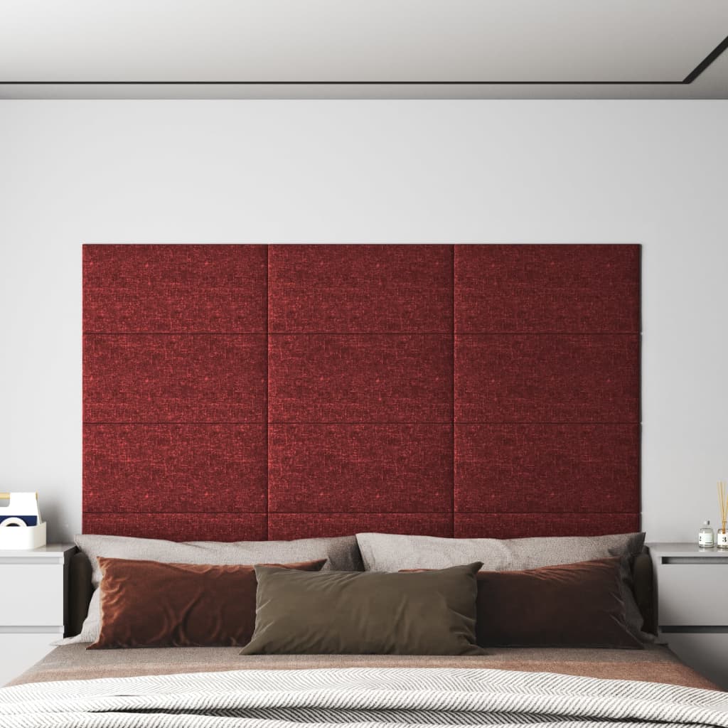 Vidaxl Wandpaneele 12 ST 2,16 m² 60 x 30 cm Stoff Weinrot