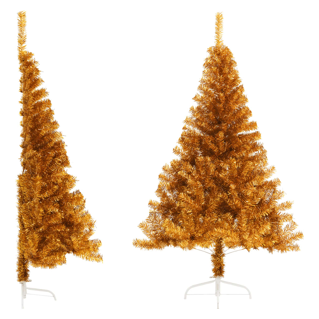 Vidaxl kunstkerstboom halb mit Standard mit einer goldenen Kappe von 150 cm