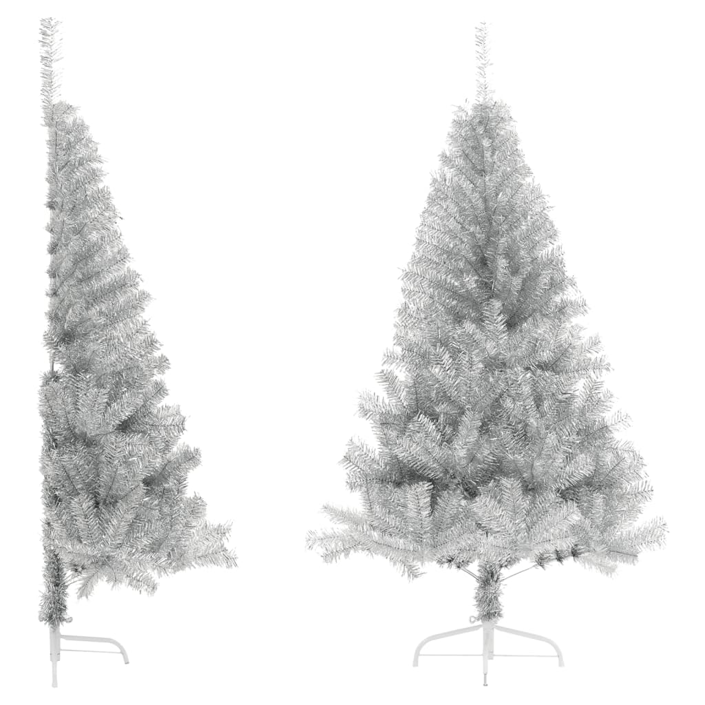 Vidaxl Kunstkerstboom Hälfte mit Standard -120 -cm -Kappe silberfarben