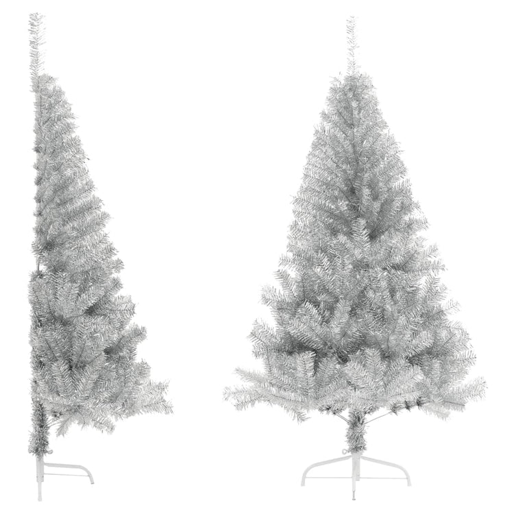 Vidaxl Kunstkerstboom Hälfte mit Standard -120 -cm -Kappe silberfarben