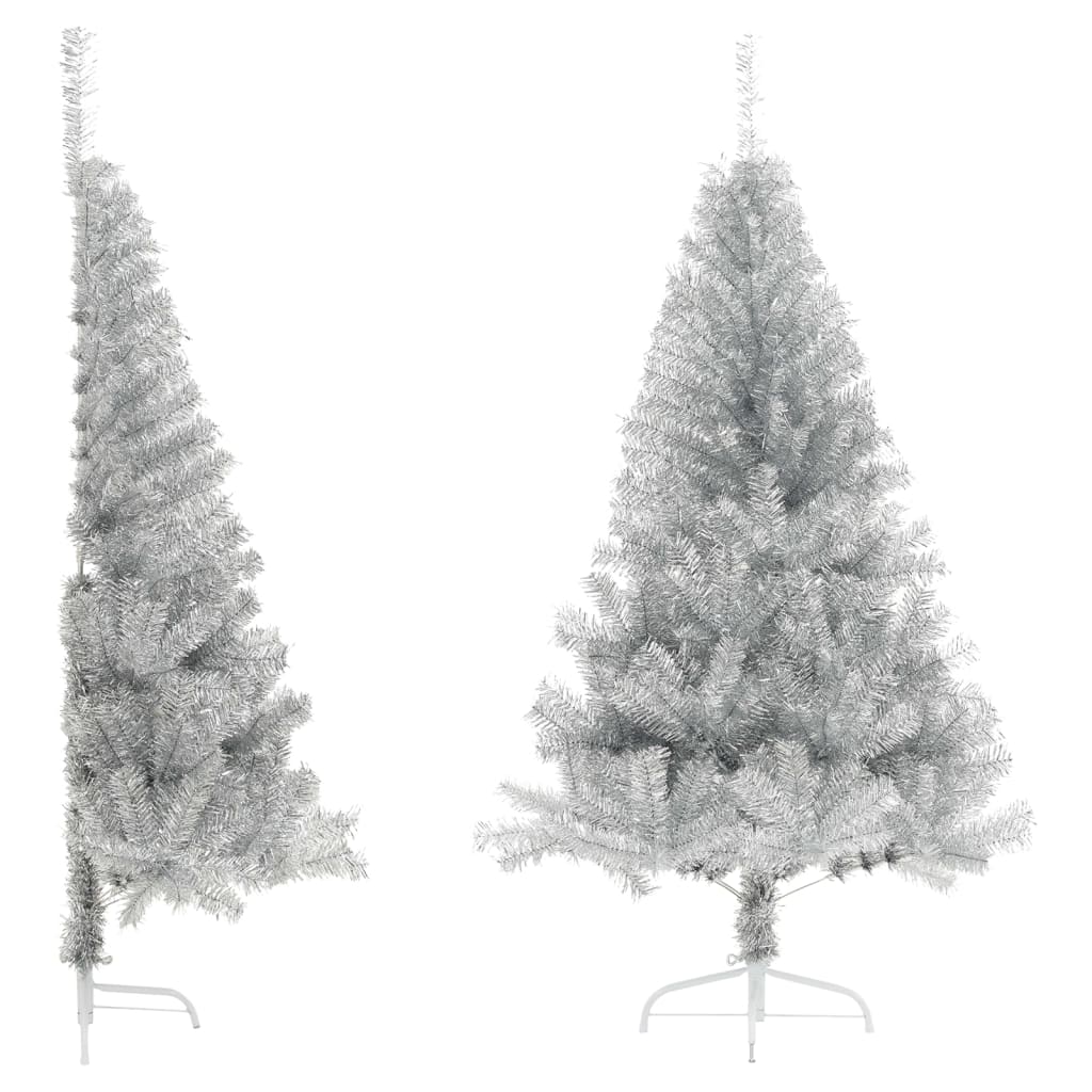 Vidaxl Kunstkerstboom Hälfte mit Standard mit einer Standardkappe silberfarben