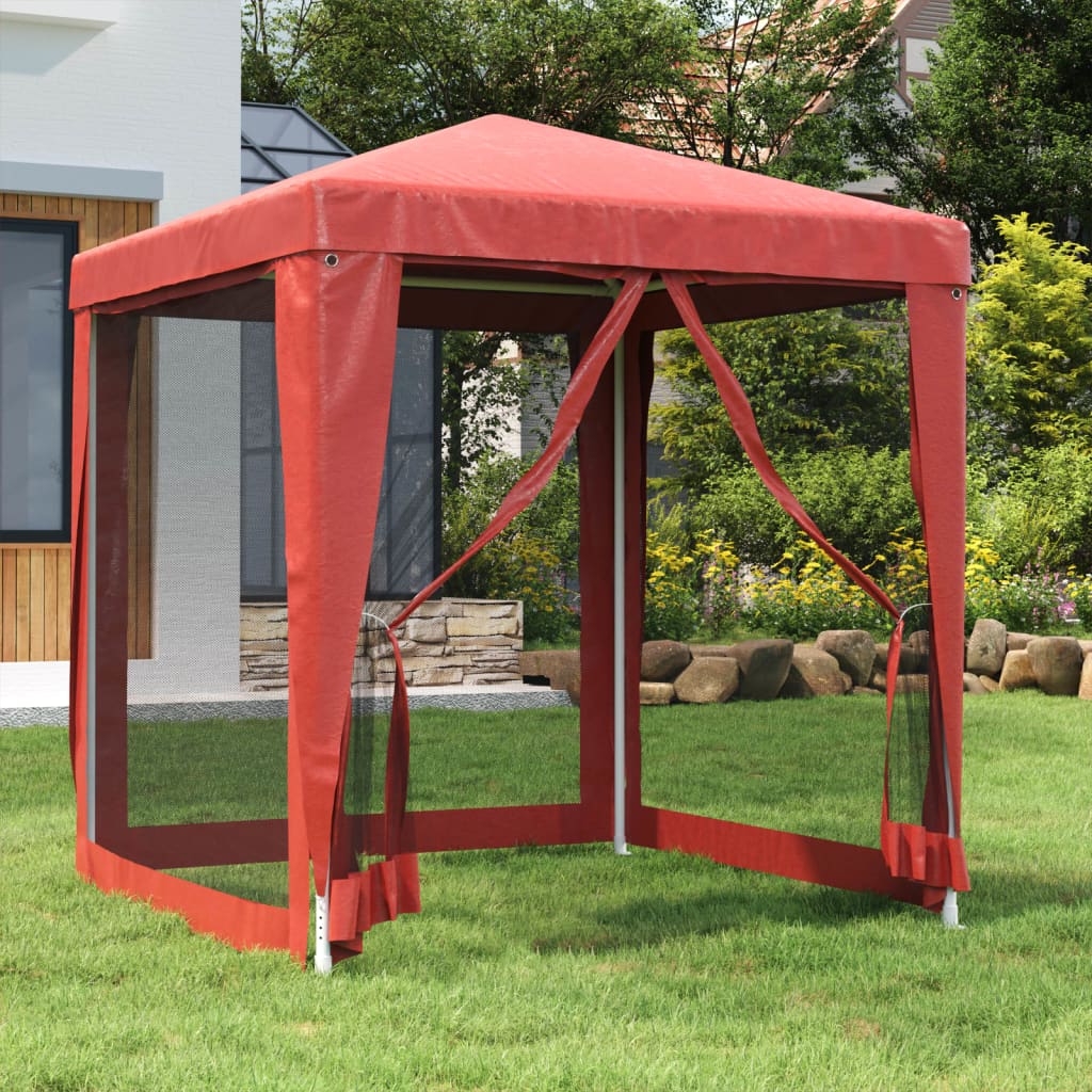 VIDAXL -Party -Zelt mit 4 -Mesh -Seitenwänden 2x2 M HDPE -Rot