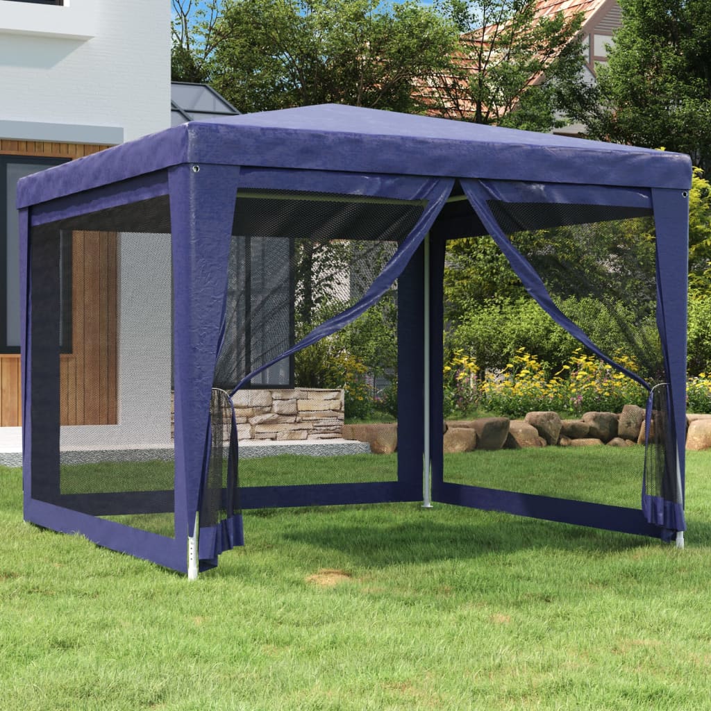 VIDAXL -Partyzelt mit 4 -Mesh -Seitenwänden 3x3 M HDPE Blau