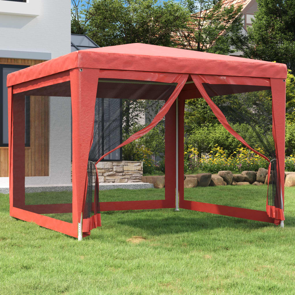 VIDAXL -Party -Zelt mit 4 -Mesh -Seitenwänden 3x3 M HDPE -Rot