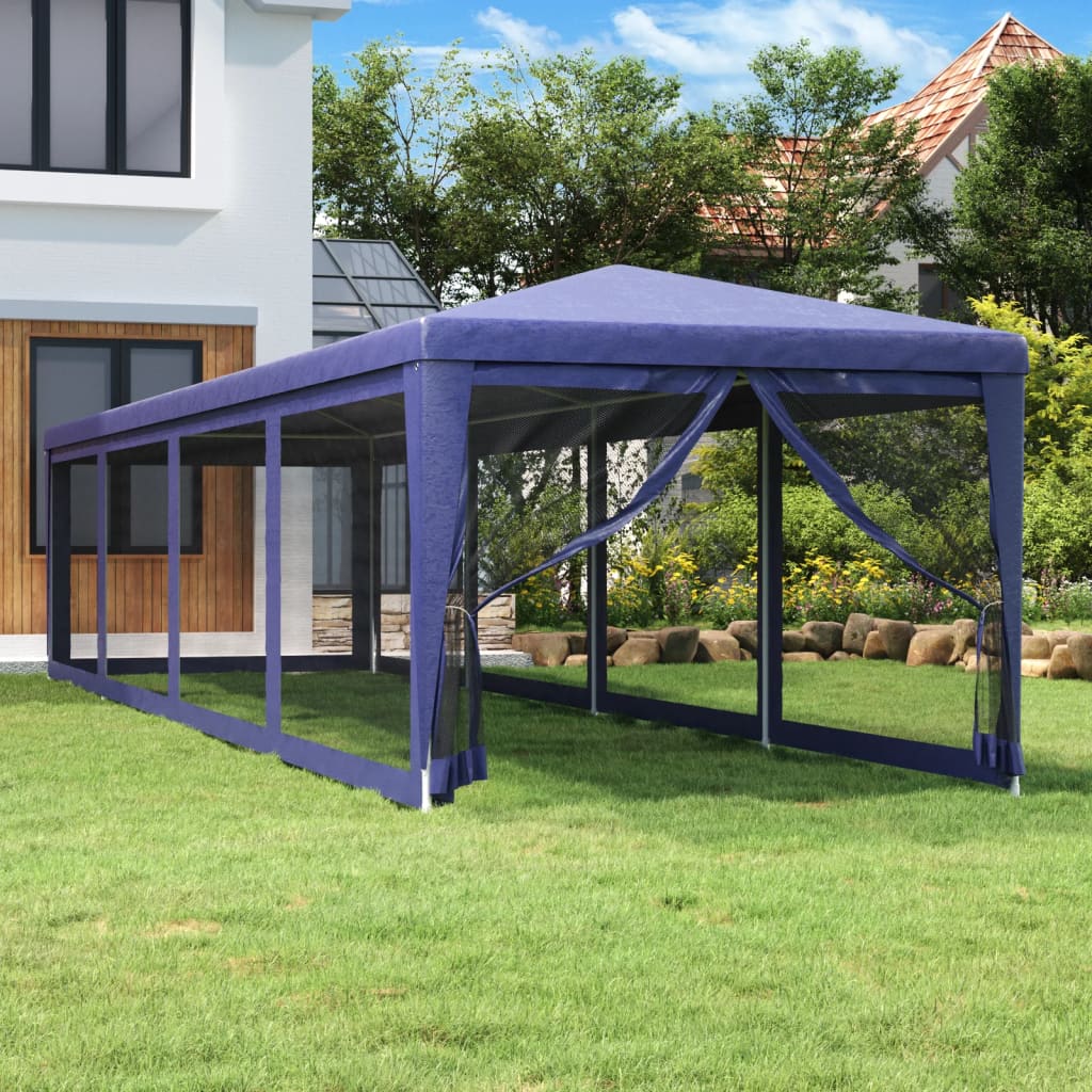 VIDAXL -Partyzelt mit 10 Mesh Seitenwänden 3x12 M HDPE Blau