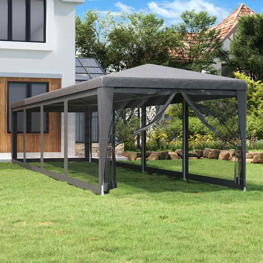 VIDAXL -Partyzelt mit 10 -Mesh -Seitenwänden 3x12 M HDPE -Anthrazit -gelöscht