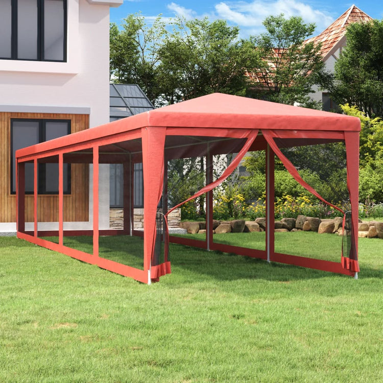 VIDAXL -Partyzelt mit 10 -Mesh -Seitenwänden 3x12 M HDPE -Rot