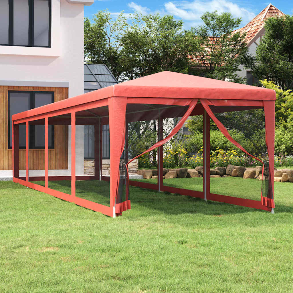 VIDAXL -Partyzelt mit 10 -Mesh -Seitenwänden 3x12 M HDPE -Rot