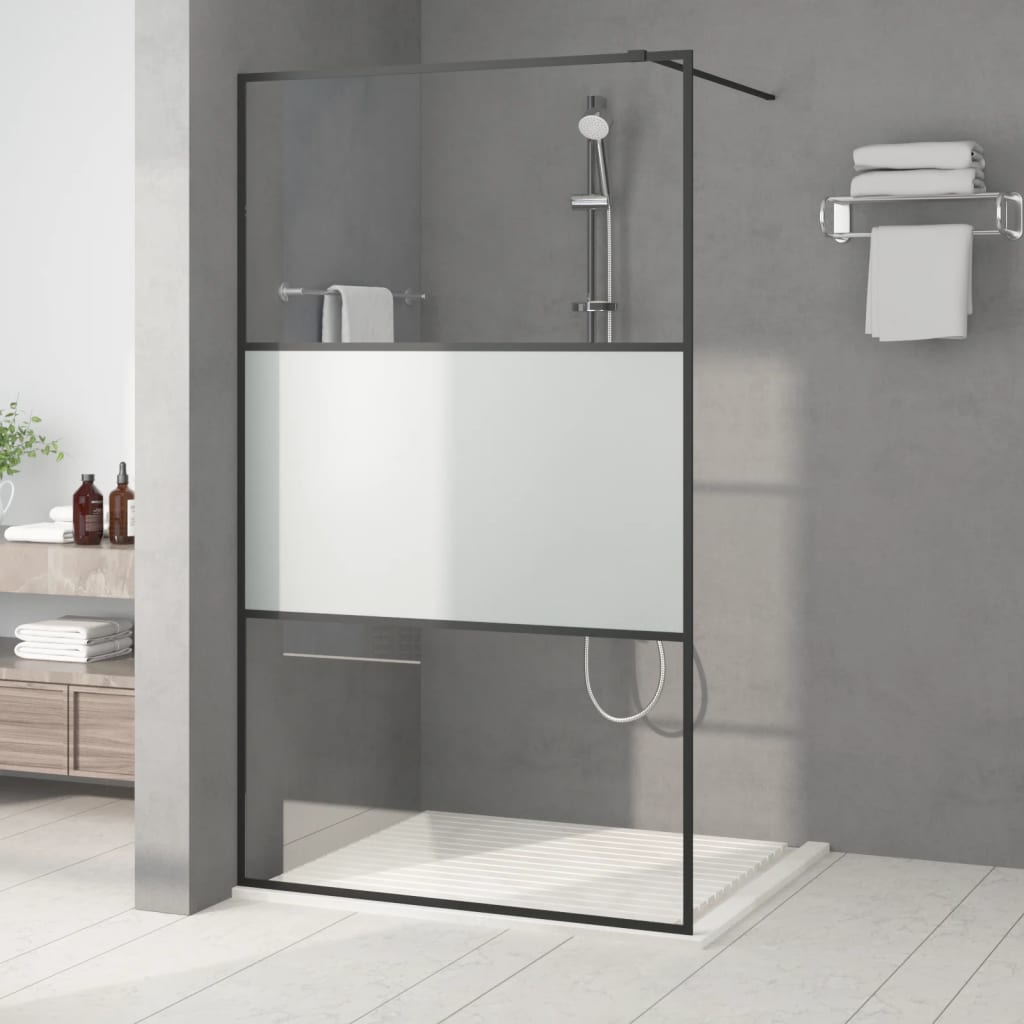 Vidaxl Walk-in Duschwand 115x195 cm Halfmat ESG-Glas Schwarz