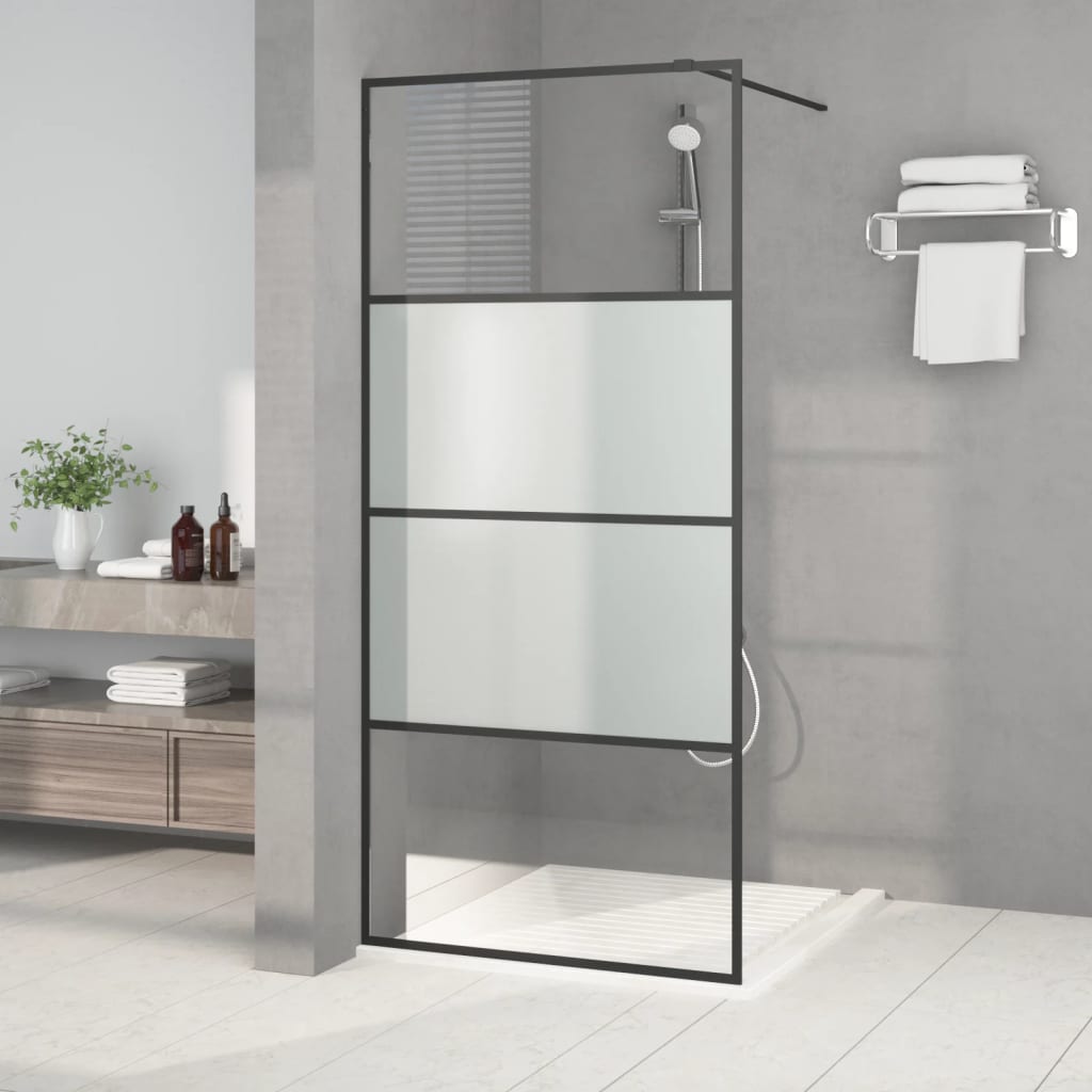 Vidaxl Walk-in Duschwand 90x195 cm Halbmat ESG Glass Schwarz