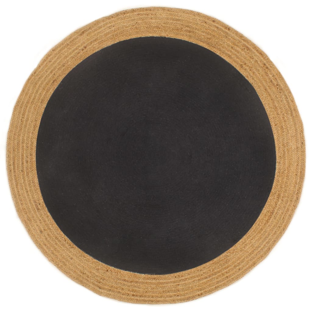 Vidaxl Teppich rund geflochten 150 cm Jute und Baumwollschwarz Natural