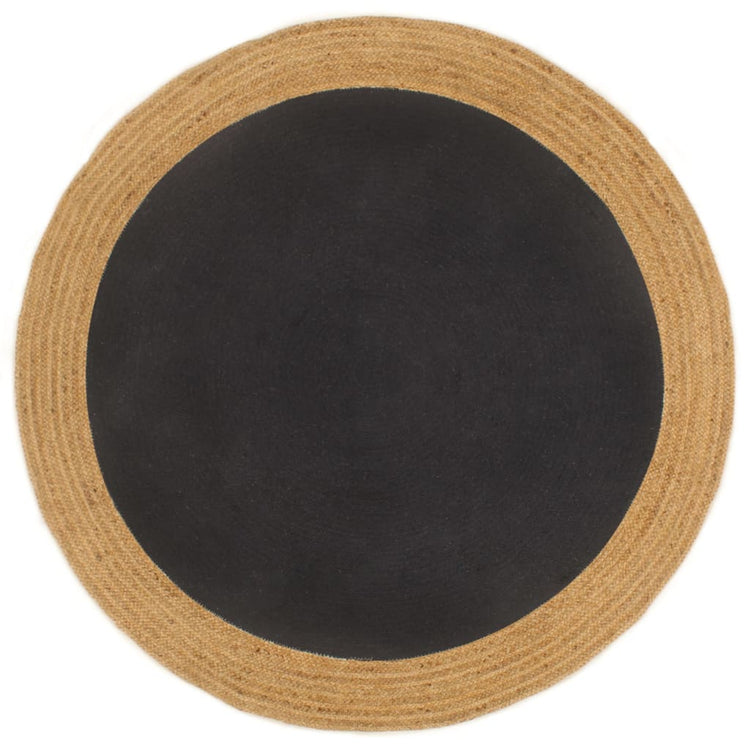 Vidaxl Teppich rund geflochten 150 cm Jute und Baumwollschwarz Natural