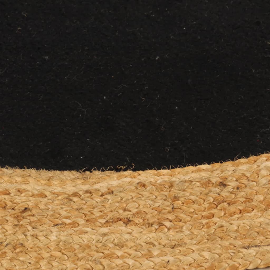Vidaxl Teppich rund geflochten 150 cm Jute und Baumwollschwarz Natural