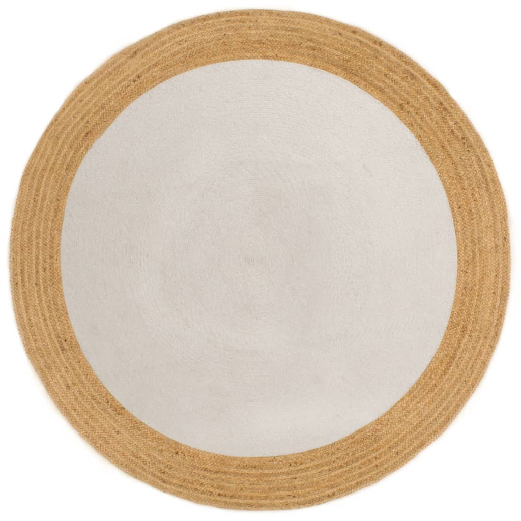 Vidaxl Teppich rund geflochten 120 cm Jute und Baumwoll weiß und natürlich