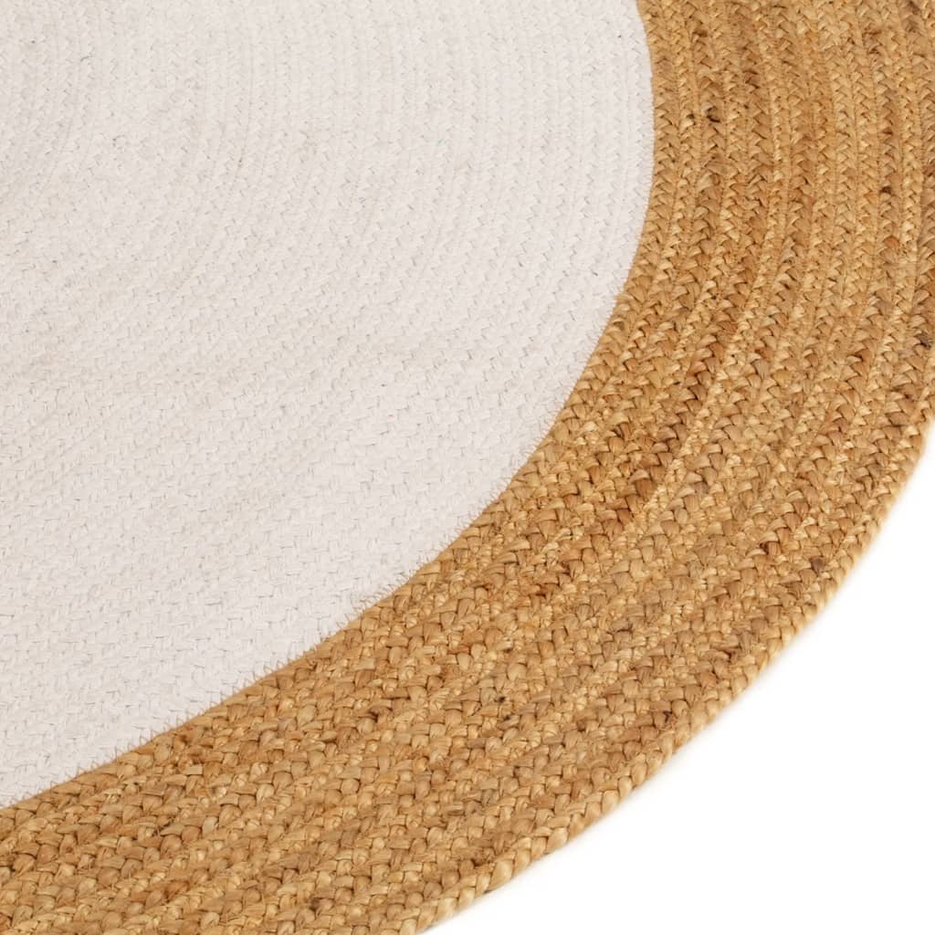 Vidaxl Teppich um geflochtene 150 cm Jute und Baumwoll weiß und natürlich