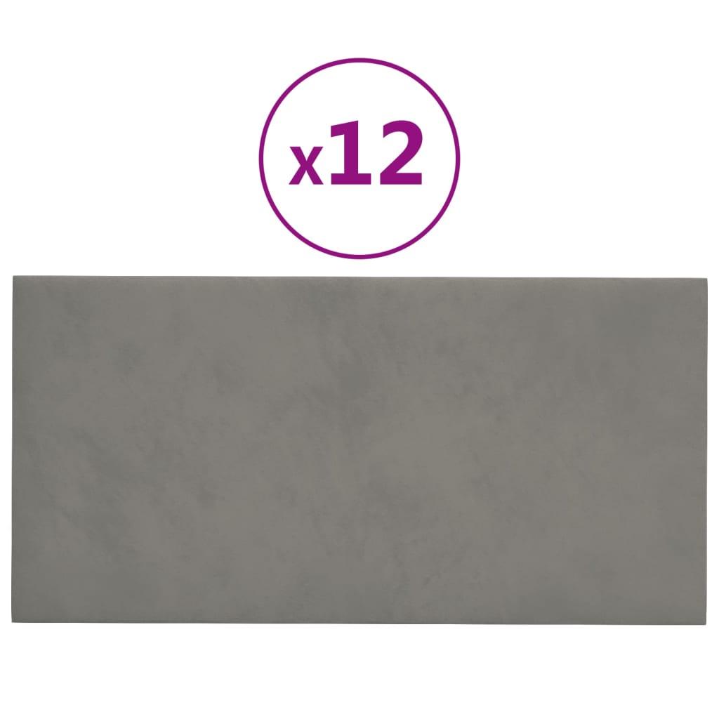 Vidaxl -Wandplatten 12 ST 2,16 m² 60 x 30 cm Samt hellgrau