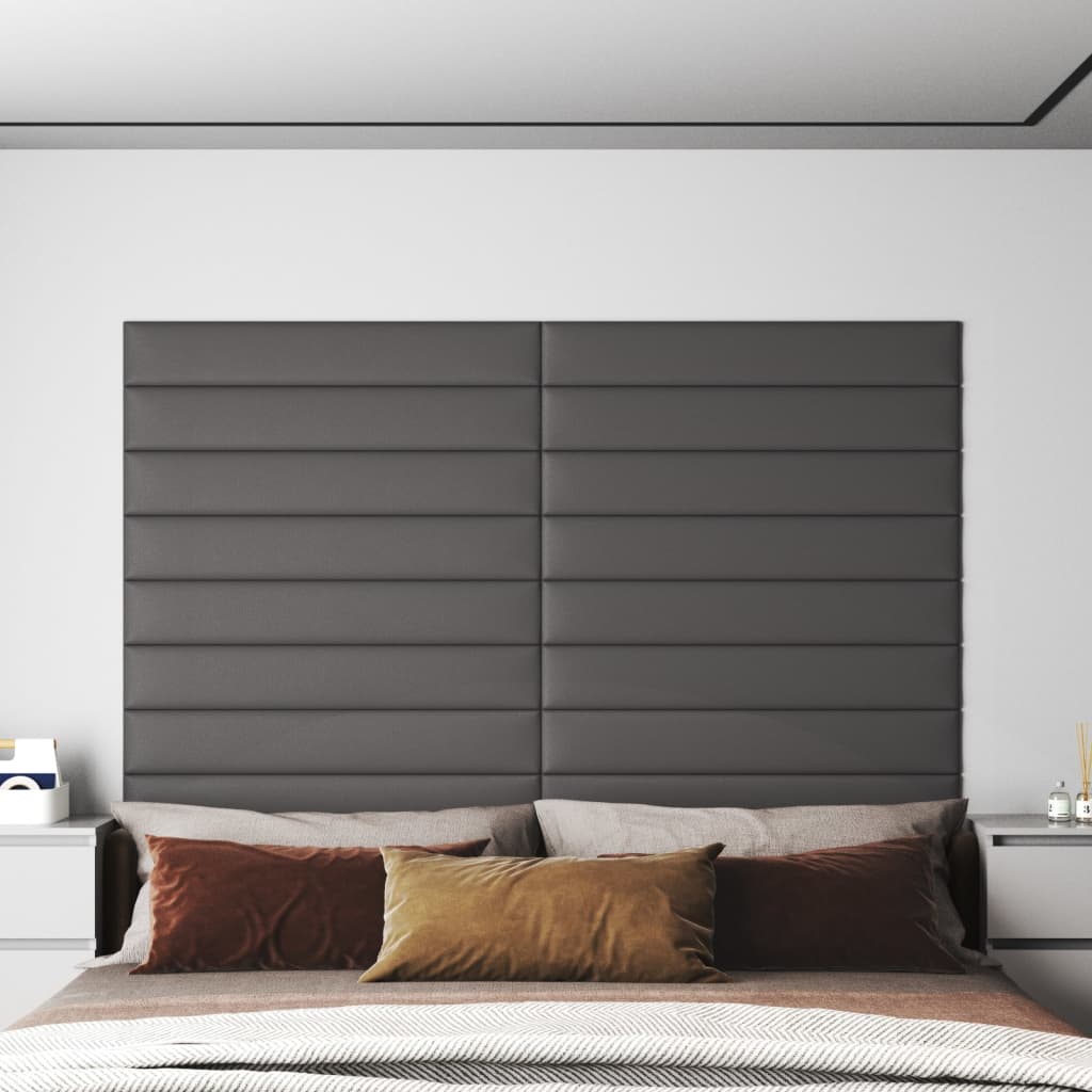 Vidaxl Wandpaneele 12 ST 1,62 m² 90 x 15 cm künstliches Ledergrau grau