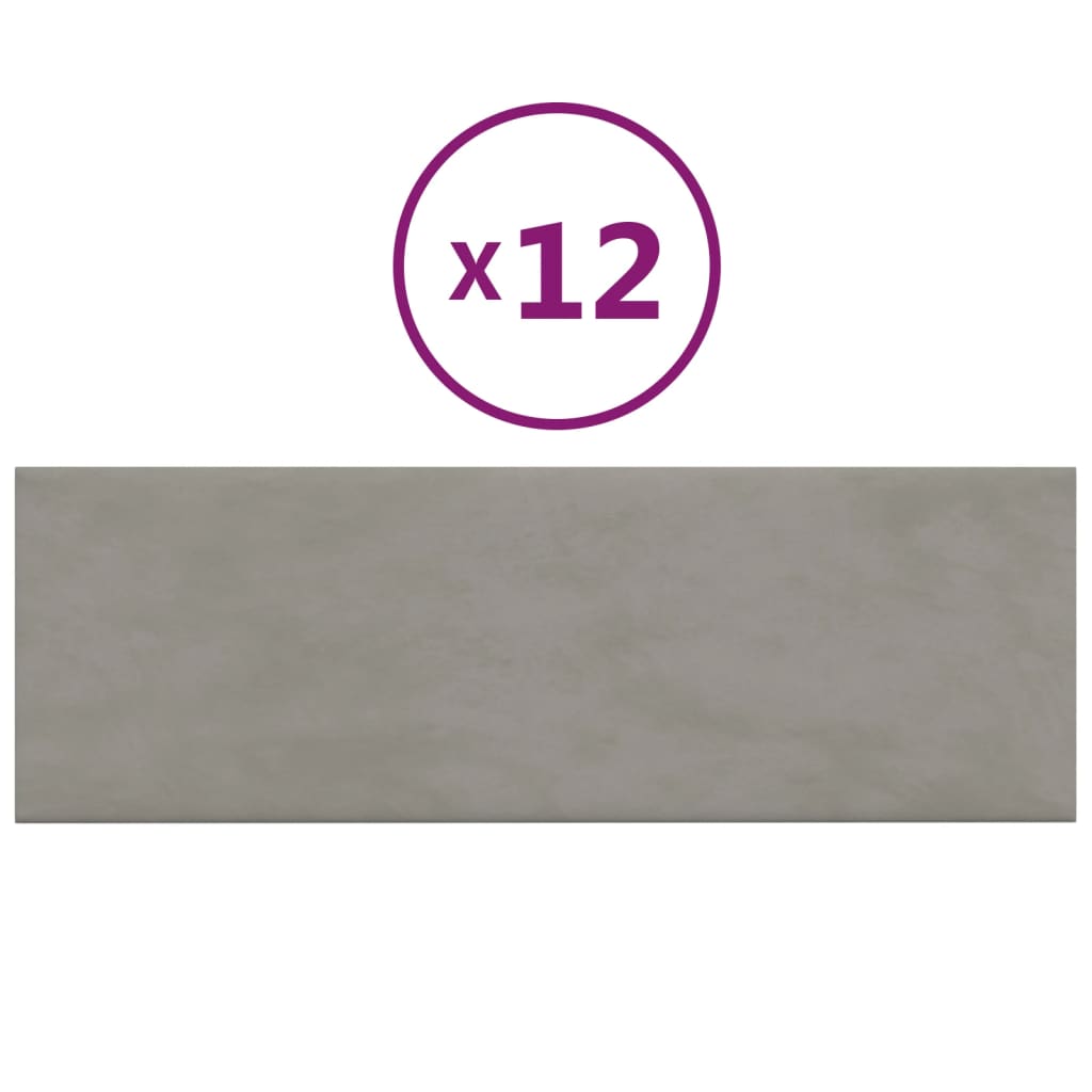 Vidaxl -Wandplatten 12 ST 3,24 m² 90 x 30 cm Samt hellgrau