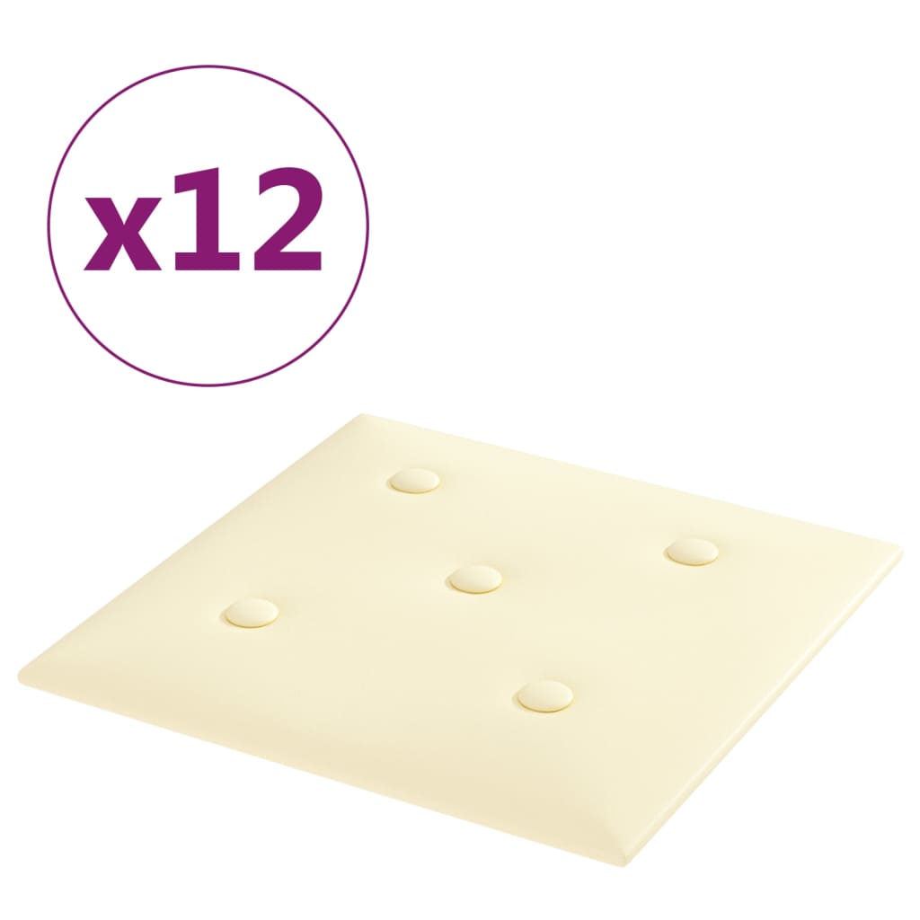 Vidaxl -Wandpaneele 12 ST 1,08 m² 30 x 30 cm Künstliche Ledercreme -Colored