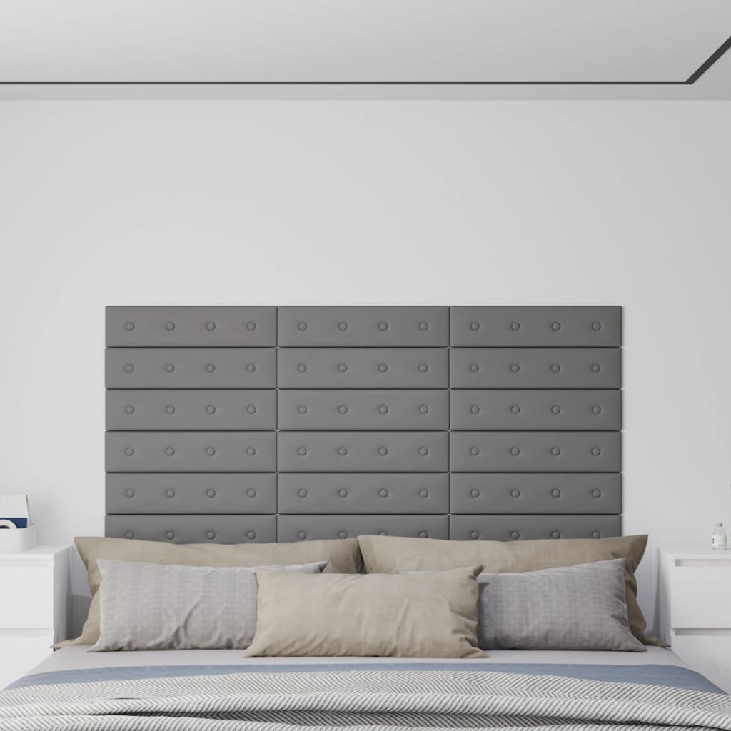 Vidaxl Wandpaneele 12 ST 1,08 m² 60x15 cm künstliches Ledergrau grau