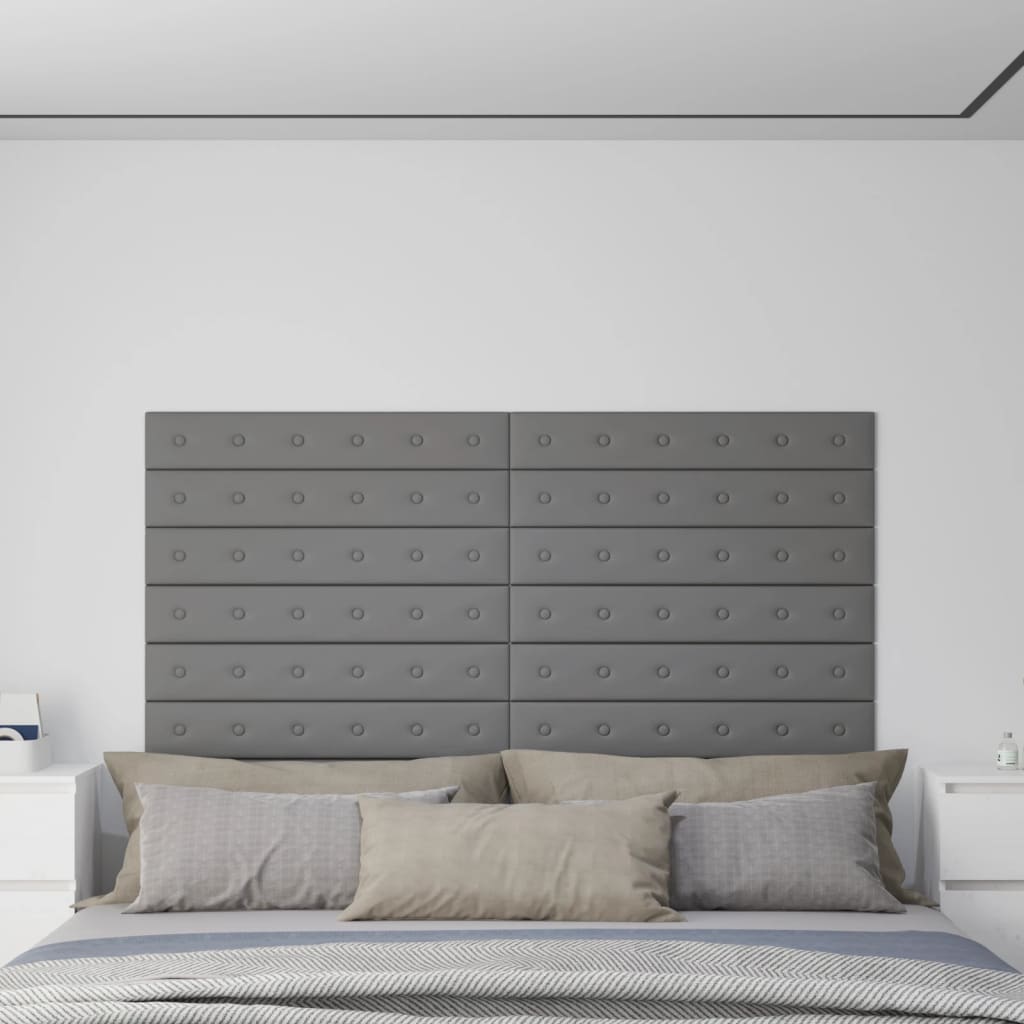 Vidaxl Wandpaneele 12 ST 1,62 m² 90 x 15 cm künstliches Ledergrau grau