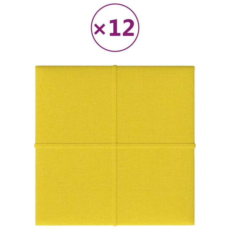 Vidaxl -Wandplatten 12 ST 1,08 m² 30 x 30 cm Stoff hellgelb