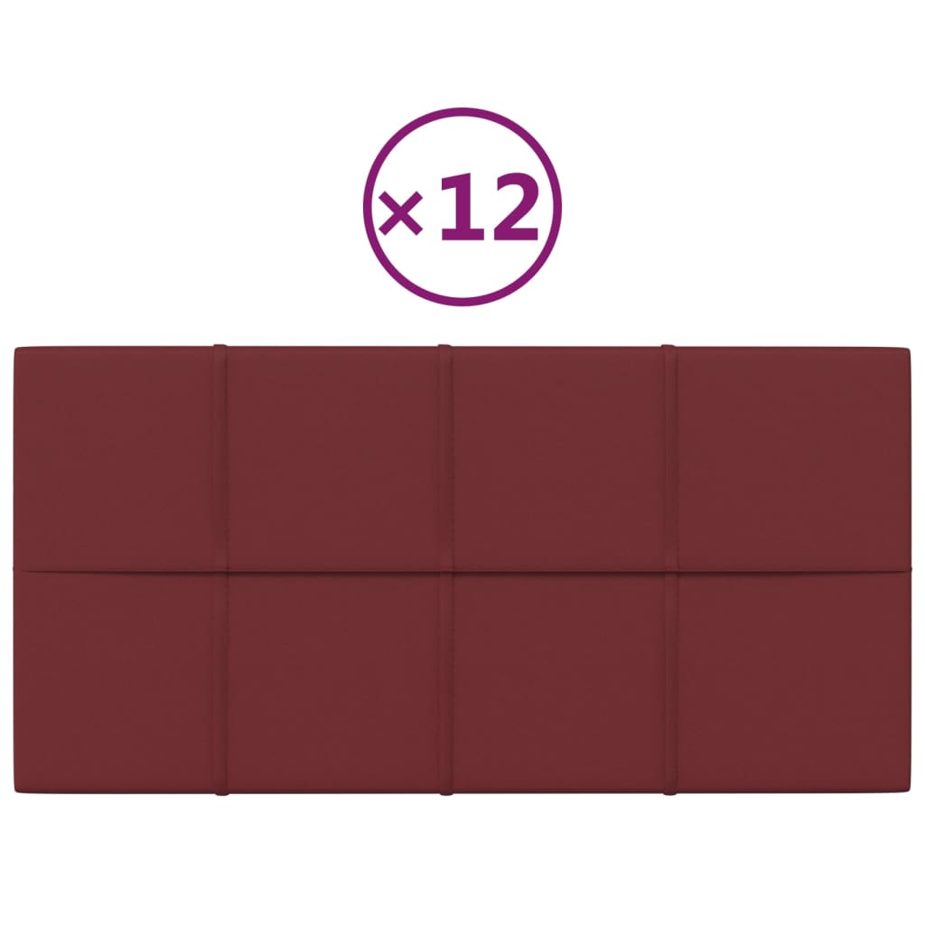 Vidaxl Wandpaneele 12 ST 2,16 m² 60 x 30 cm Stoff Weinrot
