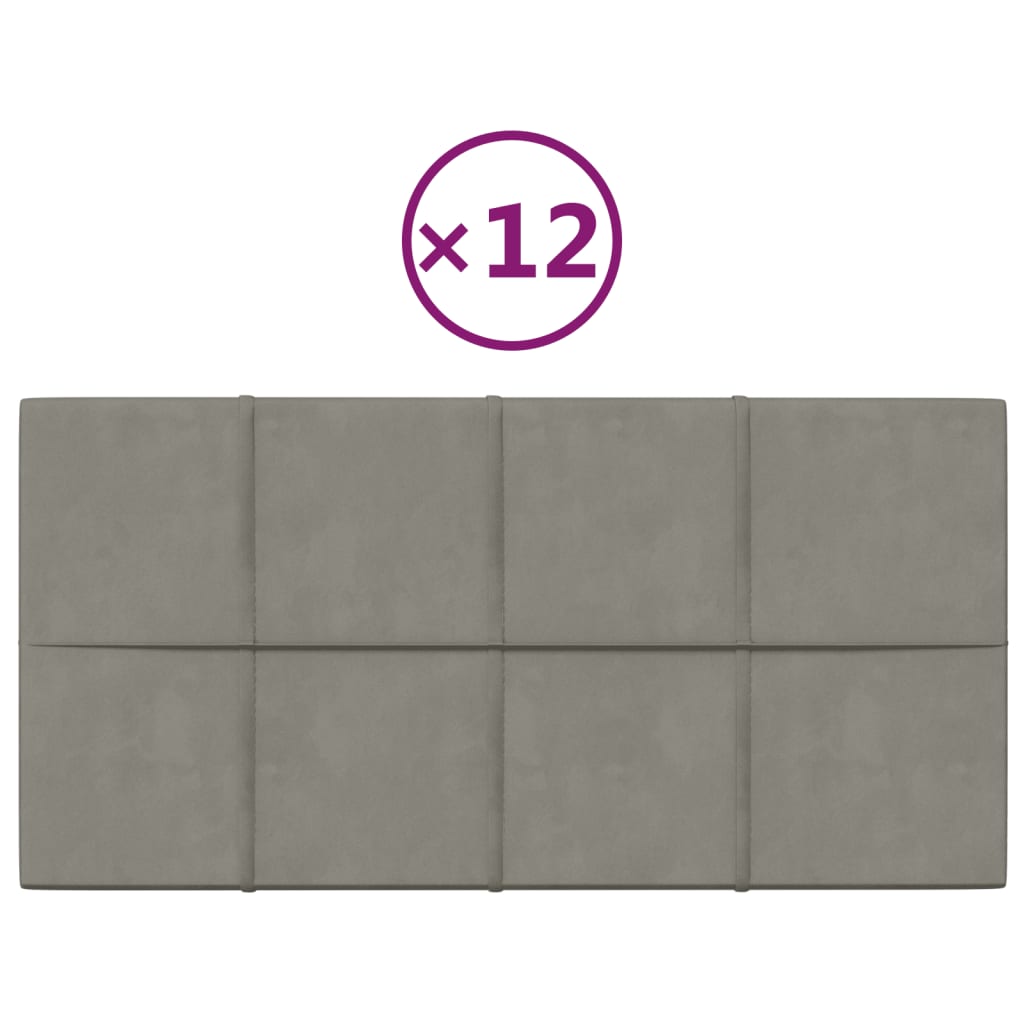 Vidaxl -Wandplatten 12 ST 2,16 m² 60 x 30 cm Samt hellgrau