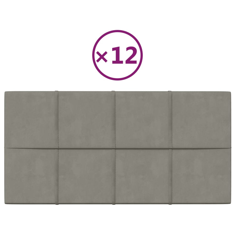 Vidaxl -Wandplatten 12 ST 2,16 m² 60 x 30 cm Samt hellgrau