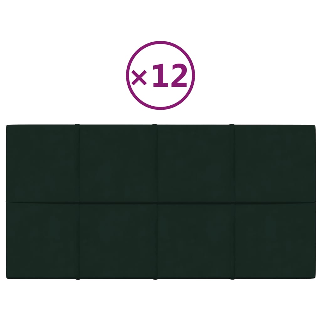 Vidaxl -Wandplatten 12 ST 2,16 m² 60 x 30 cm Samt dunkelgrün