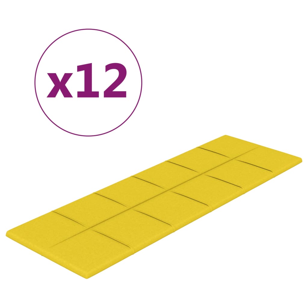 Vidaxl -Wandplatten 12 ST 3,24 m² 90 x 30 cm Stoff hellgelb