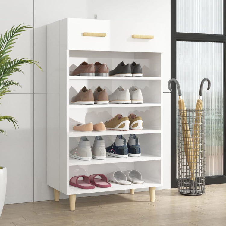 Vidaxl Schuhschrank 60x35x105 cm verarbeitetes Holz Hochglanz weiß