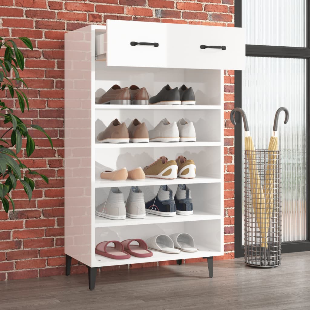 Vidaxl Schuhschrank 60x35x105 cm verarbeitetes Holz Hochglanz weiß