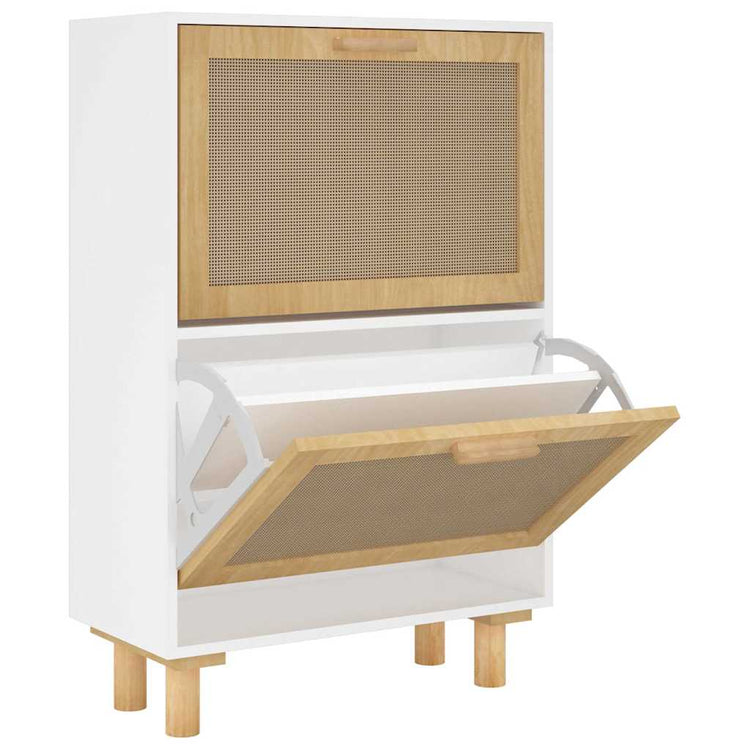 Vidaxl Schuhschrank 52x25x80 cm verarbeitetes Holz und natürlich Rattan White