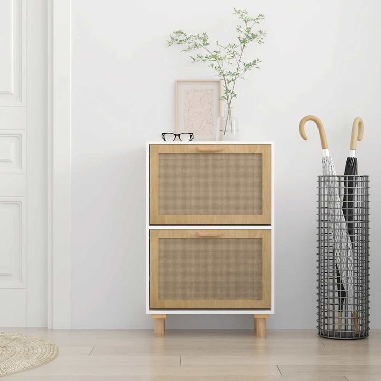 Vidaxl Schuhschrank 52x25x80 cm verarbeitetes Holz und natürlich Rattan White