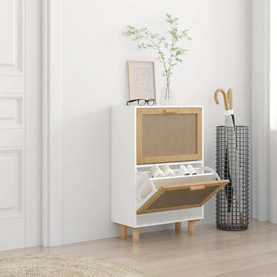 Vidaxl Schuhschrank 52x25x80 cm verarbeitetes Holz und natürlich Rattan White