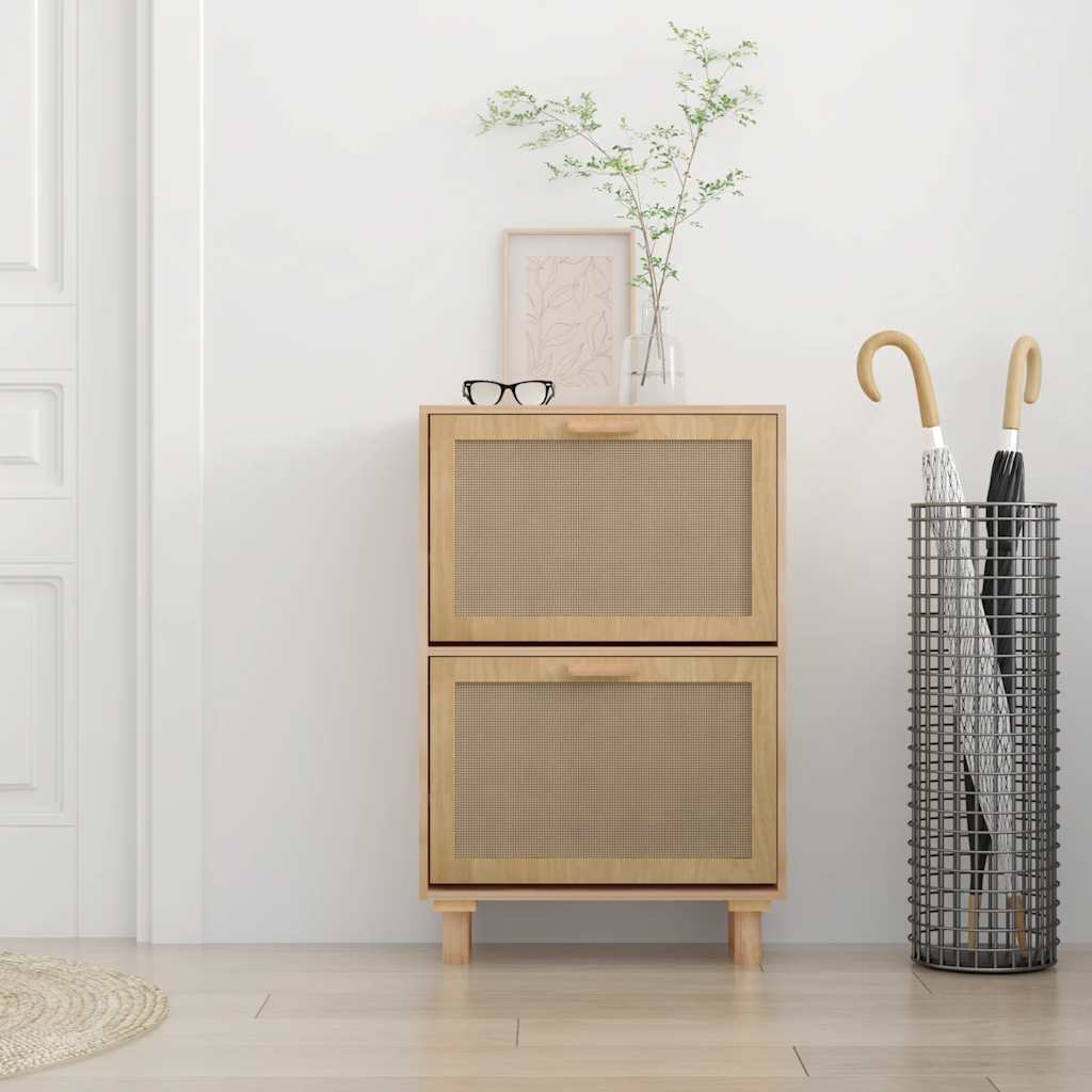 Vidaxl Schuhschrank 52x25x80 cm verarbeitetes Holz natürlicher Rattan -Braun