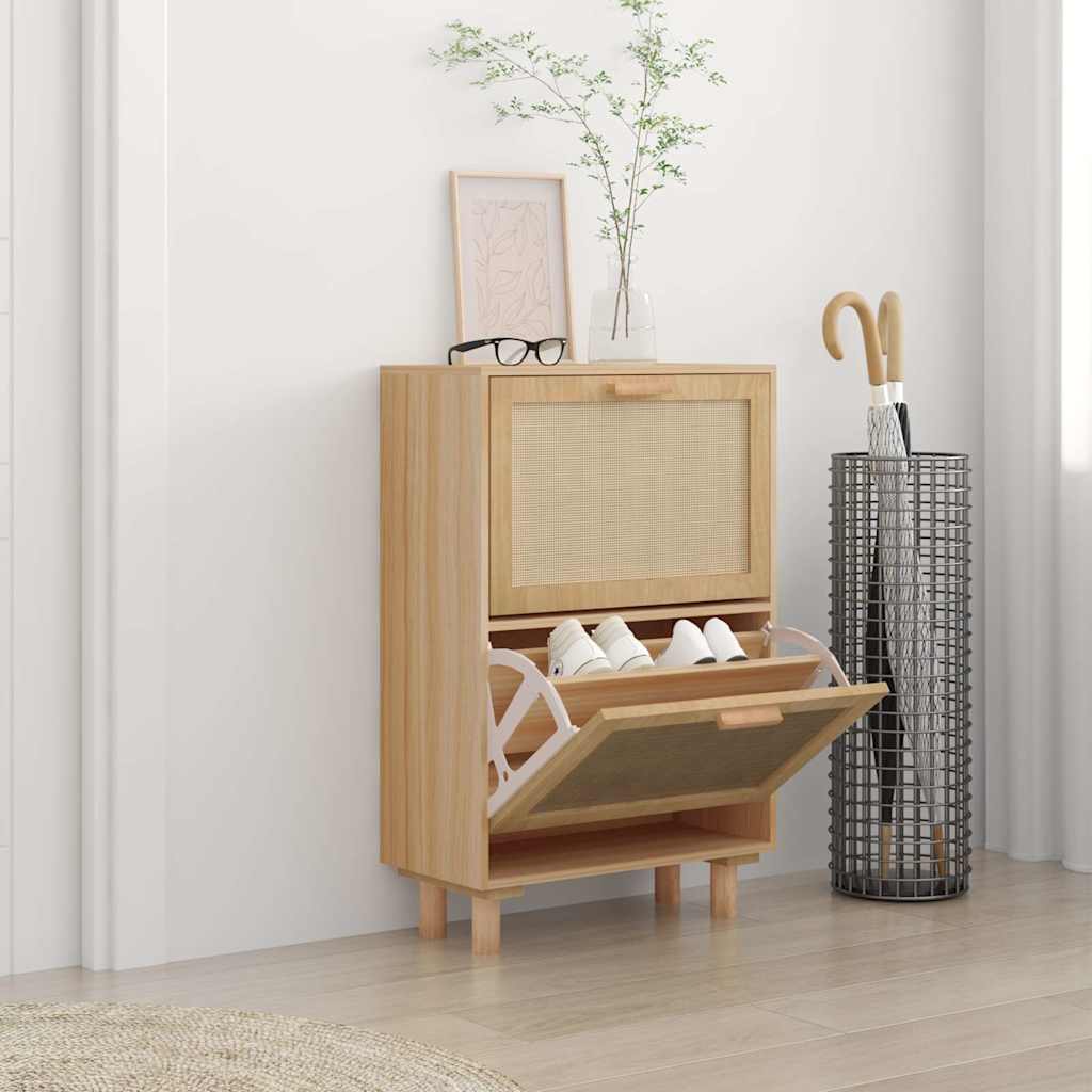Vidaxl Schuhschrank 52x25x80 cm verarbeitetes Holz natürlicher Rattan -Braun