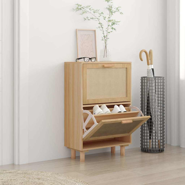 Vidaxl Schuhschrank 52x25x80 cm verarbeitetes Holz natürlicher Rattan -Braun