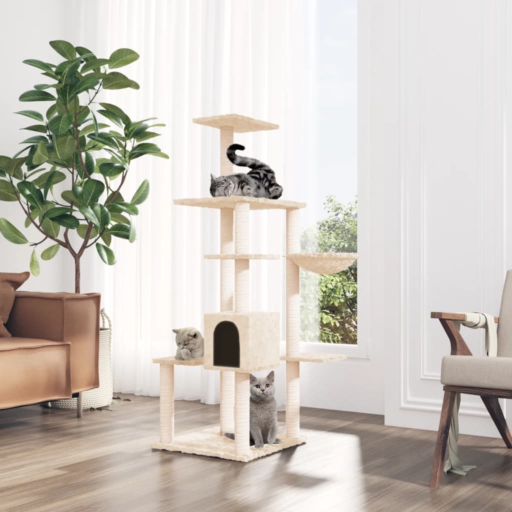 Vidaxl -Katzenmöbel mit Sisal -Kratzer -Pfosten 142 cm creme -gelenkt